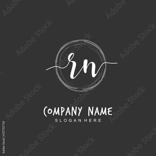 Handwritten initial letter R N RN for identity and logo. Vector logo template with handwriting and signature style.