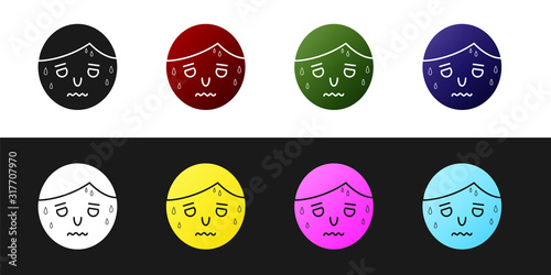 Set Man with excessive sweating icon isolated on black and white background. Vector Illustration