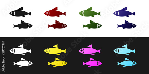 Set Fish icon isolated on black and white background. Vector Illustration