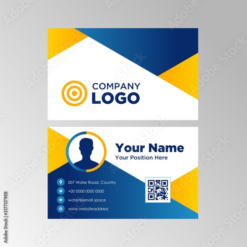 Modern Flat Business Card Template Design With Blue and Yellow Color, Professional Business Card Vector Editable