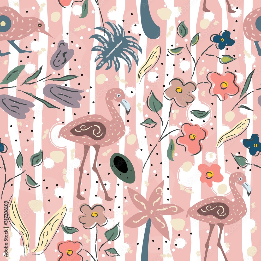 Creative Summer Pattern with exotic birds Creative Summer Pattern with exotic birds