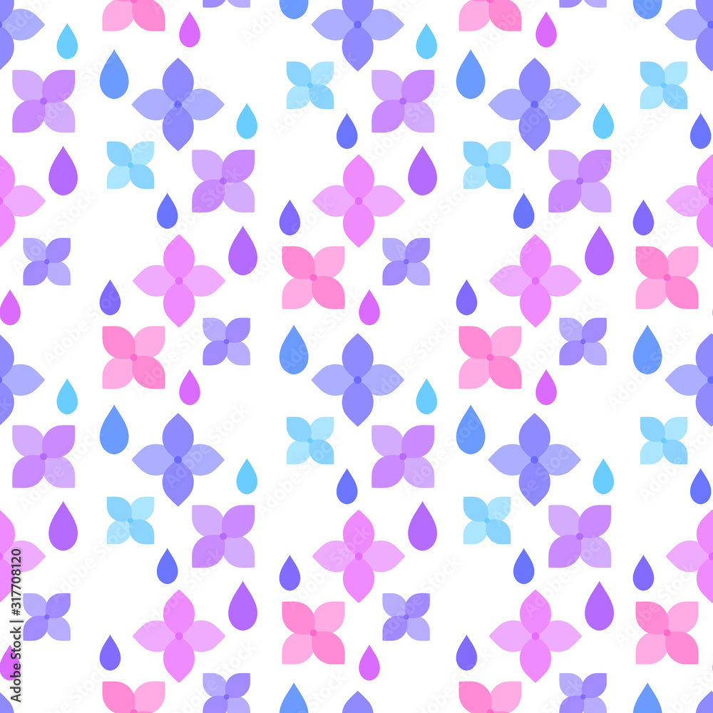紫陽花　シームレスパターン　カラフル雨粒
