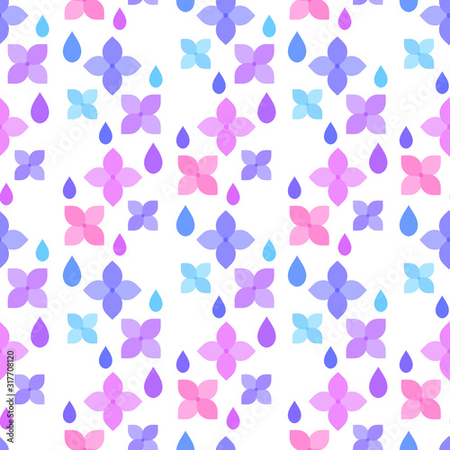 紫陽花 シームレスパターン カラフル雨粒