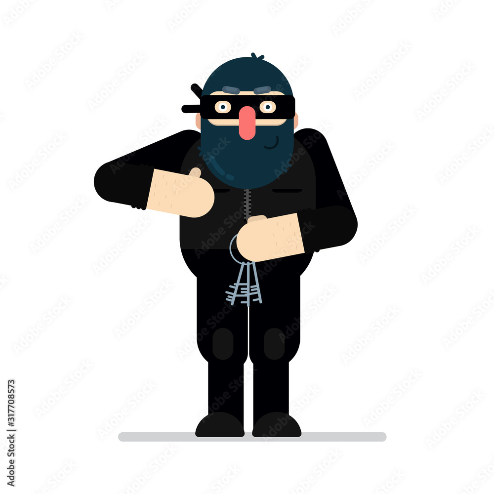 Robber in cartoon flat doodle style. Icon or sticker. Vector illustration. Robber in cartoon flat doodle style. Icon or sticker. Vector illustration.