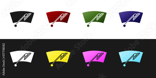 Set Windscreen wiper icon isolated on black and white background. Vector Illustration