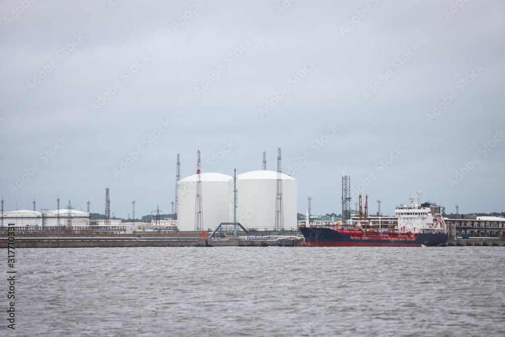 Port with industrial view in packground. Photo taken in overcast day.