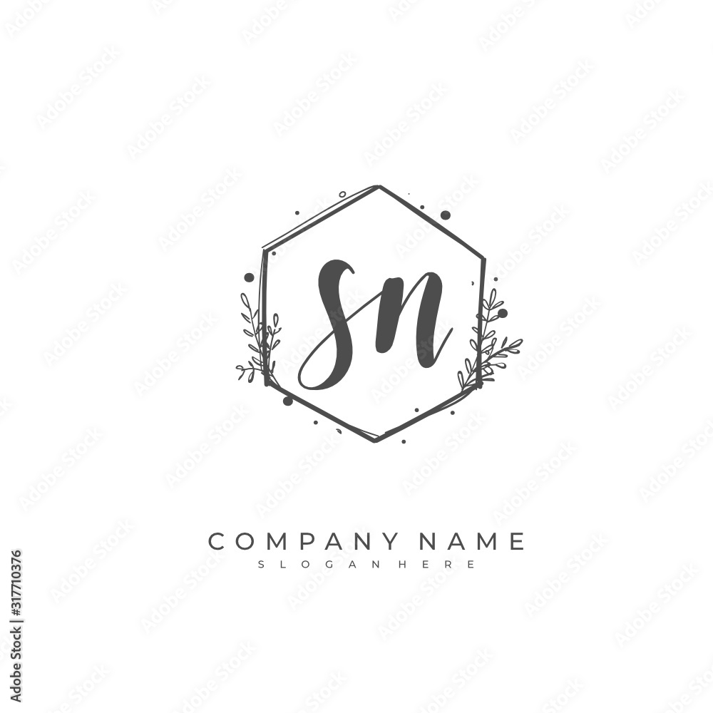 Handwritten initial letter S N SN for identity and logo. Vector logo template with handwriting and signature style. Handwritten initial letter S N SN for identity and logo. Vector logo template with handwriting and signature style.