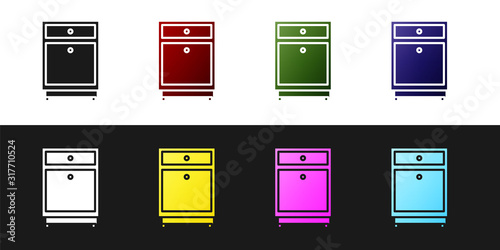 Set Furniture nightstand icon isolated on black and white background. Vector Illustration