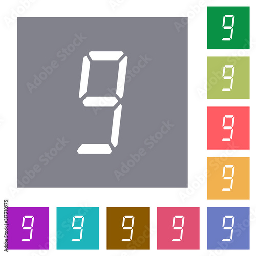 digital number nine of seven segment type square flat icons photo