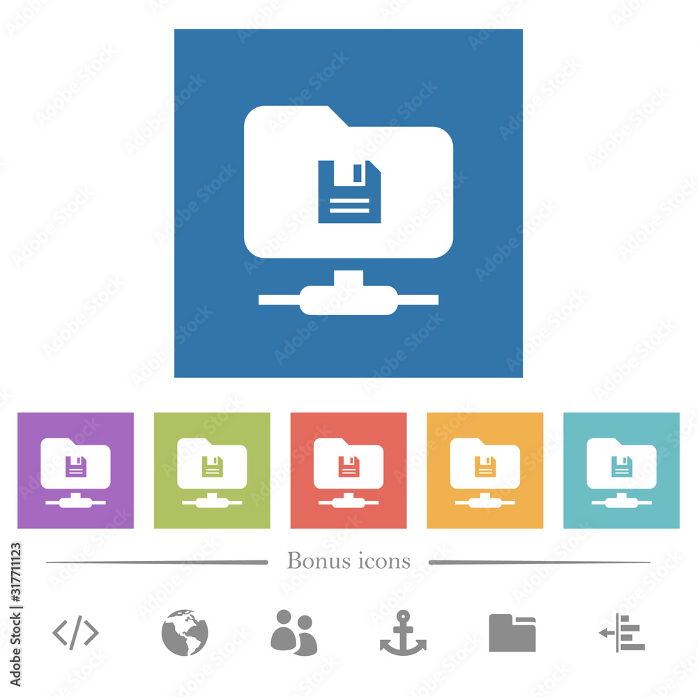 FTP save flat white icons in square backgrounds