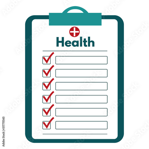 Health checklist paper vector illustration on isolated white background. Health and health care concept for presentation, brochure, websites, banner. Eps 10 vector, printable cmyk colors. © Vedat Yzl