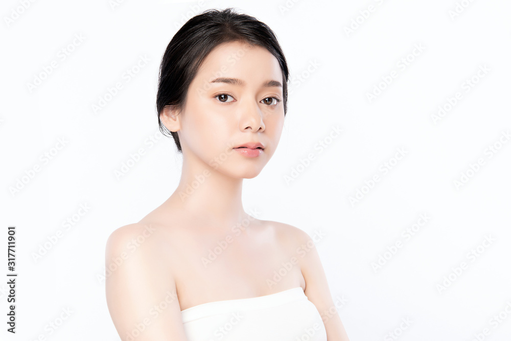 Portrait beautiful young asian woman clean fresh bare skin concept. Asian girl beauty face skincare and health wellness, Facial treatment, Perfect skin, Natural make up, on white background,two Portrait beautiful young asian woman clean fresh bare skin concept. Asian girl beauty face skincare and health wellness, Facial treatment, Perfect skin, Natural make up, on white background,two