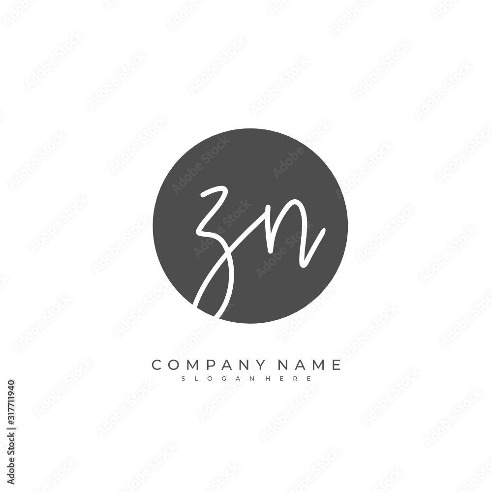 Handwritten initial letter Z N ZN for identity and logo. Vector logo template with handwriting and signature style.