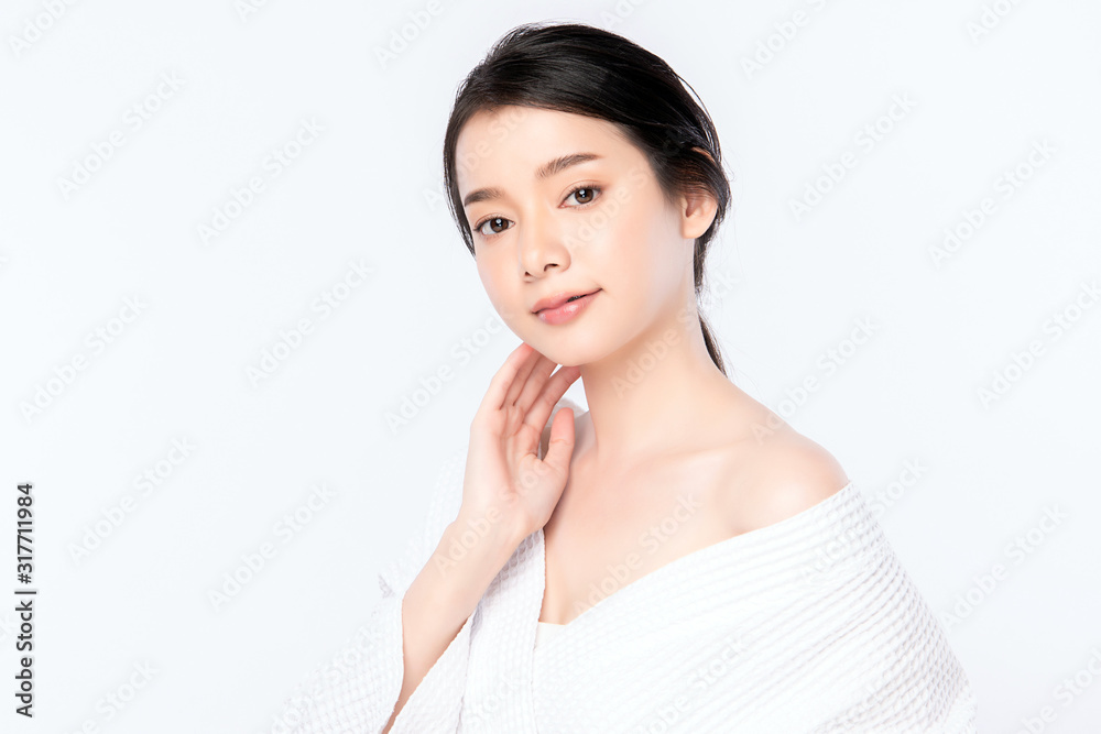 Portrait beautiful young asian woman clean fresh bare skin concept. Asian girl beauty face skincare and health wellness, Facial treatment, Perfect skin, Natural make up, on white background,two Portrait beautiful young asian woman clean fresh bare skin concept. Asian girl beauty face skincare and health wellness, Facial treatment, Perfect skin, Natural make up, on white background,two