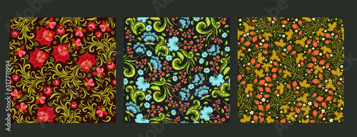 Set of seamless patterns in russian style. Vector graphics.