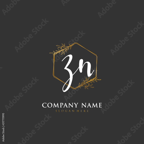Handwritten initial letter Z N ZN for identity and logo. Vector logo template with handwriting and signature style.