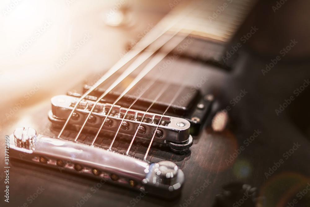 electric guitar close up, strings, soundboard