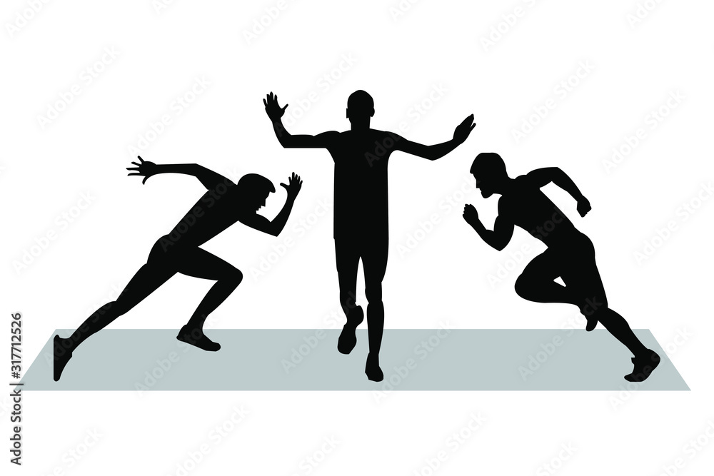 Set of silhouettes. Runners on sprint, men. vector illustration EPS 10.