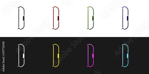 Set Medieval bow icon isolated on black and white background. Medieval weapon. Vector Illustration