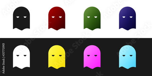Set Executioner mask icon isolated on black and white background. Hangman, torturer, executor, tormentor, butcher, headsman icon. Vector Illustration