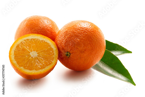 Oranges with leaf isolated