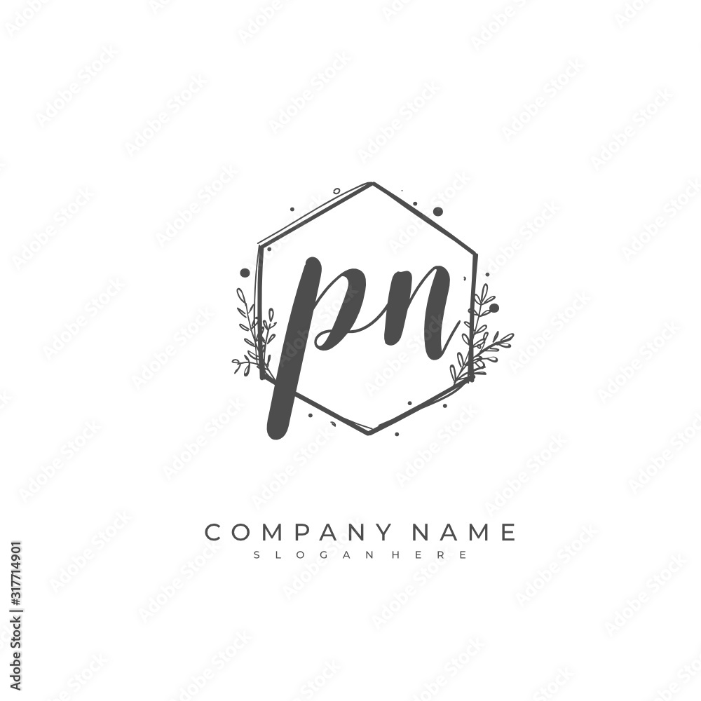 Handwritten initial letter P N PN for identity and logo. Vector logo template with handwriting and signature style.