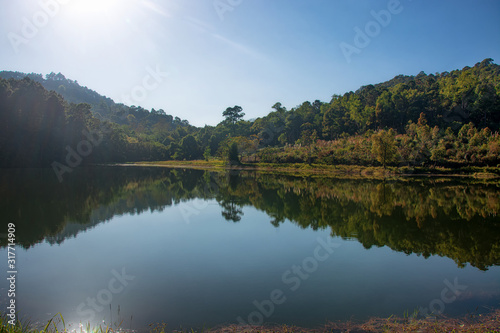 Morning light at Pang Ung, Mae Hong Son in Thailand.