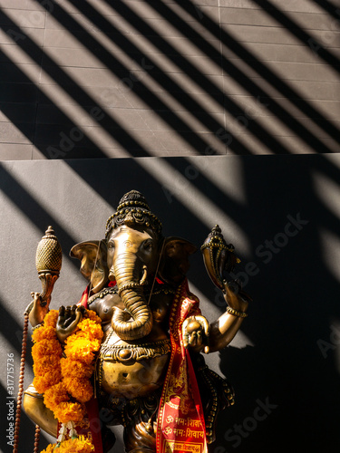 Statue of Brass Ganesha Standing behind The Shadow Lines photo