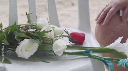 Roses for the goddess of the sea, iemanja, at a celebration at Copacabana beach, Rio de Janeiro, Brazil. photo