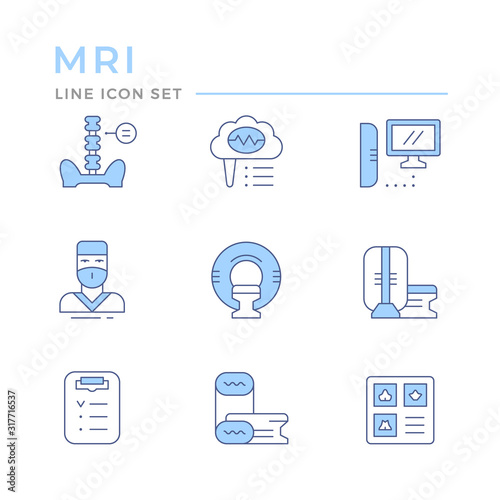 Set color line icons of magnetic resonance imaging