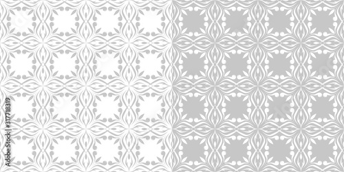Floral seamless backgrounds. Gray and white compilation