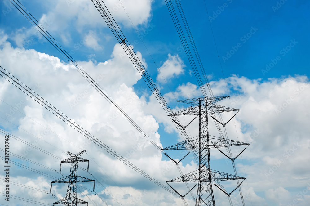 High-voltage tower sky background