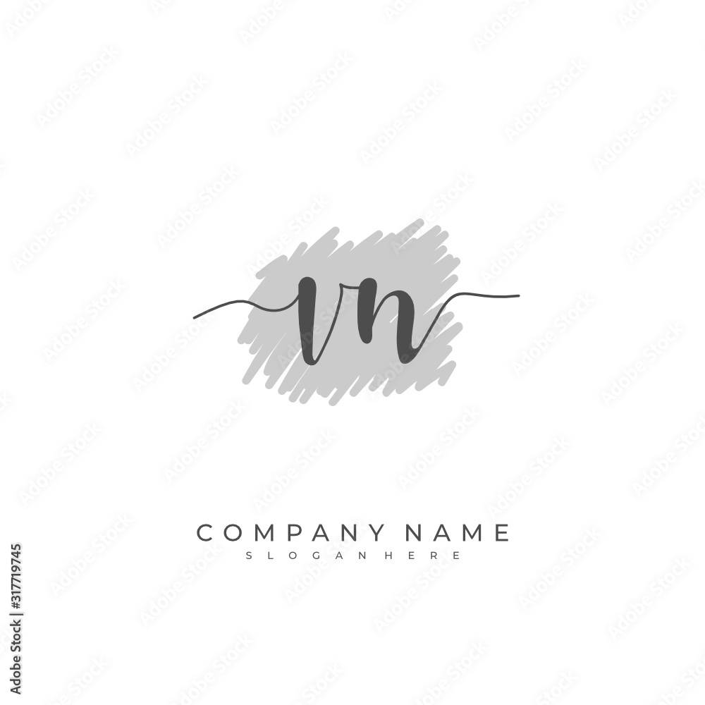 Handwritten initial letter V N VN for identity and logo. Vector logo template with handwriting and signature style.