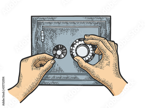 Hands hack safe sketch engraving vector illustration. T-shirt apparel print design. Scratch board style imitation. Hand drawn image.
