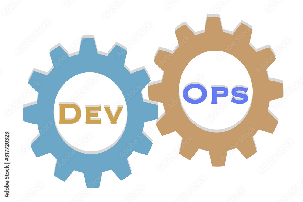Devops concept. Devops related pictures on the white background. Space for your text.