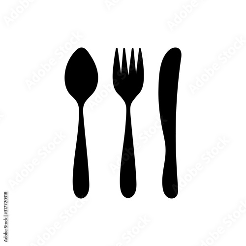 Silhouette of Cutlery, spoon, fork and knife isolated on a white background. Vector illustration