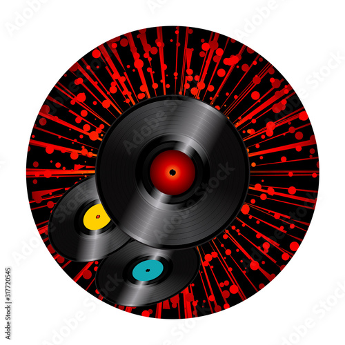 vinyl discs over star burst round border
