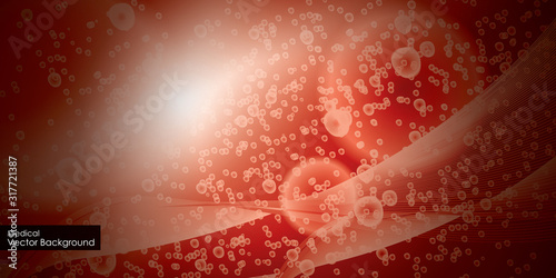 Abstract molecules background with red cells and place for text. Vector illustration.