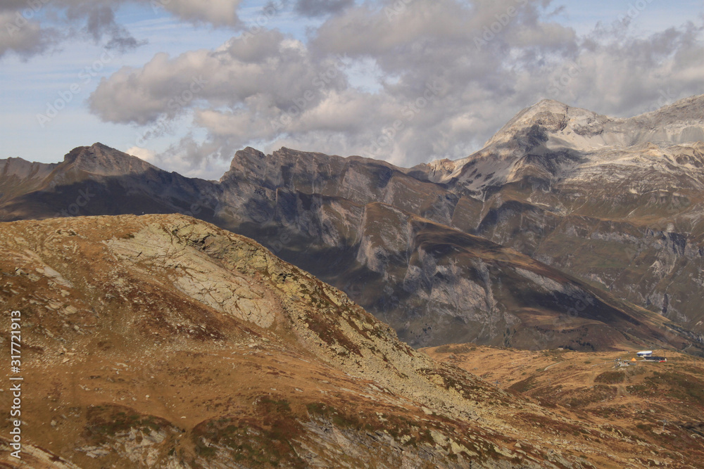 Alpenlandschaft bei Splügen mit Schollenhorn, Lammela und Wisshorn