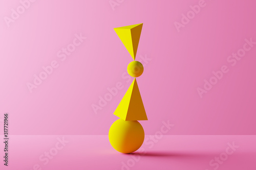 Geometric shapes in perfect balance - 3D Rendering