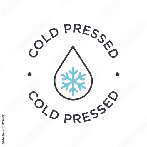 Cold pressed icon for labels of juices, oils and other products. Round symbol.