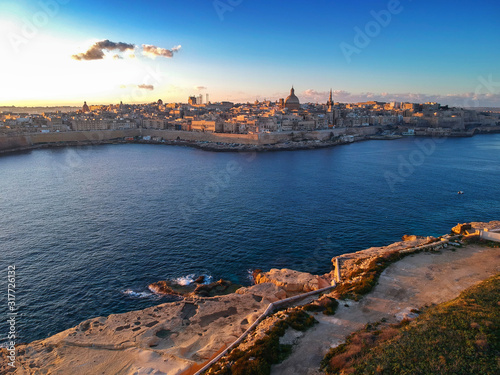 Beautiful aerial scenery of the rocky coast in Sliema, Malta