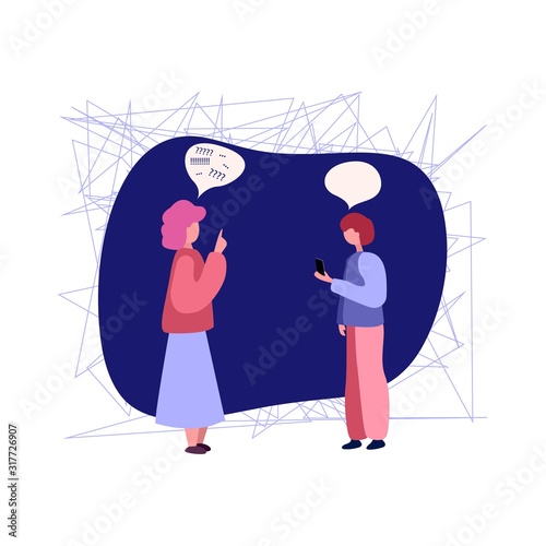Conflict between parents   and adolescent children, conflict between generations, showdown,   unwillingness to learn, learning is replaced by gadgets. Vector illustration