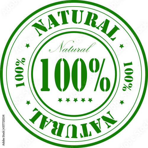 Abstract green office rubber stamp with the text one hundred percent natural