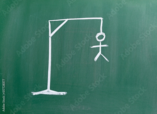 hangman sketched on blackboard