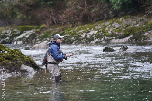 Fototapeta Naklejka Na Ścianę i Meble -  trout fly fisherman in river