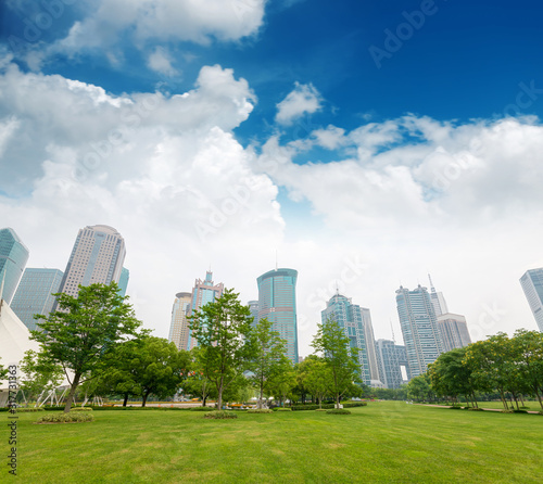 city park with modern building background in shanghai © zorabc