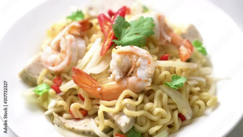 spicy instant noodles salad with shrimps spicy instant noodles salad with shrimps