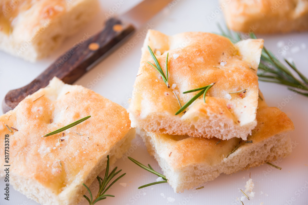 Simple plane pizza with rosemary and salt