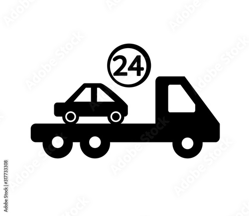 Tow truck and car on a white background. Symbol. Vector illustration.